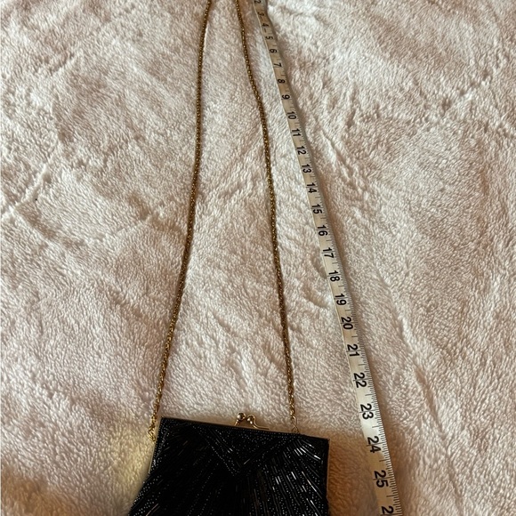 Valerie Stevens Black Beaded Evening Clutch with Gold Chain Strap - Picture 2 of 4